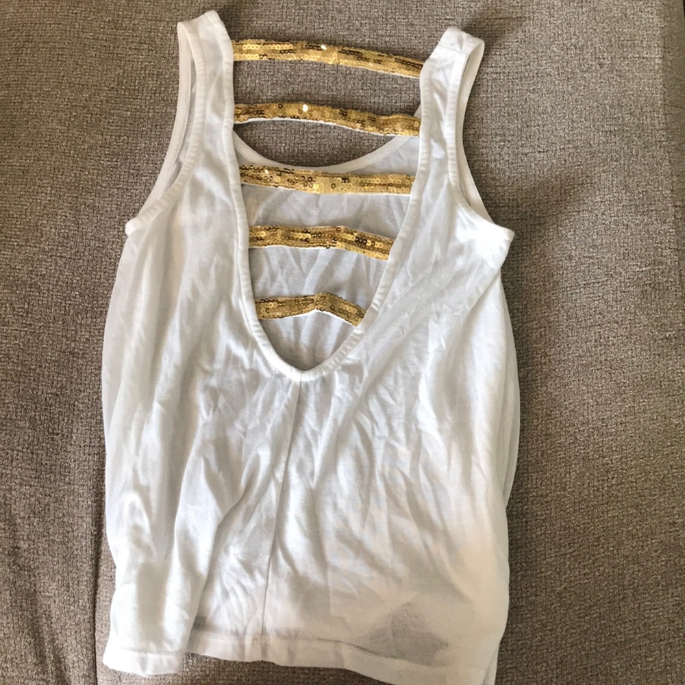tank with gold sequin pocket/ ladder back